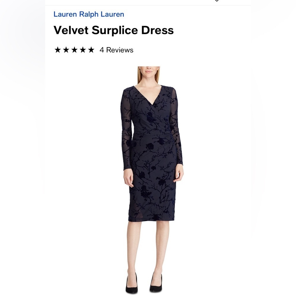 LAUREN RALPH LAUREN WOMEN'S FLOCKED FLORAL VELVET DRESS Navy Blue